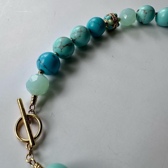 Vintage Lauren Ralph Lauren Turquoise and Amazonite Glass Bead Necklace - Picture 10 of 12
